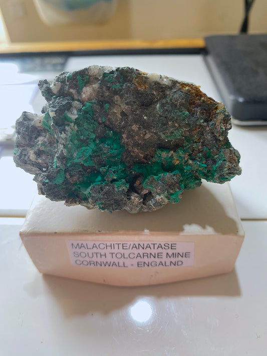 MALACHITE WITH TRACES OF ANATASE : SOUTH TOLCARNE MINE, CORNWALL 159g MF5024