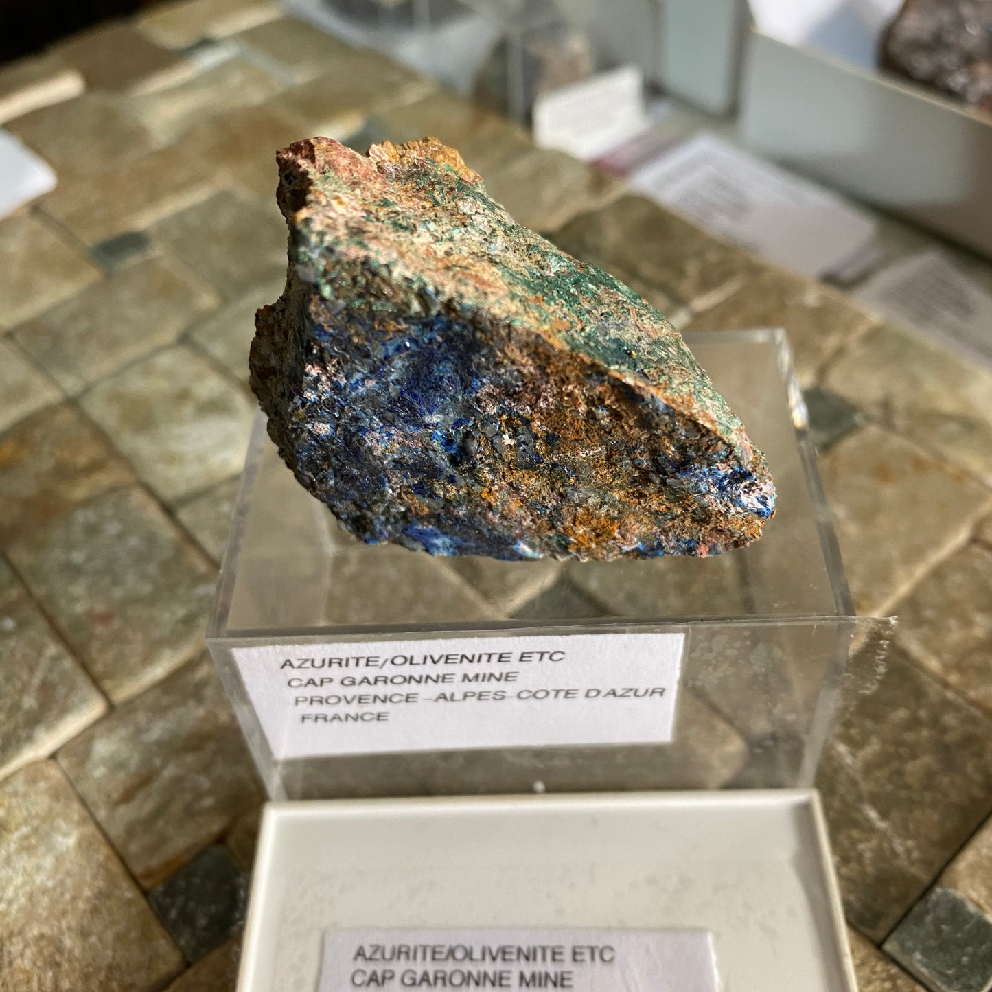 AZURITE WITH OLIVENITE, CAP GARONNE MINE, FRANCE 48g MF1823