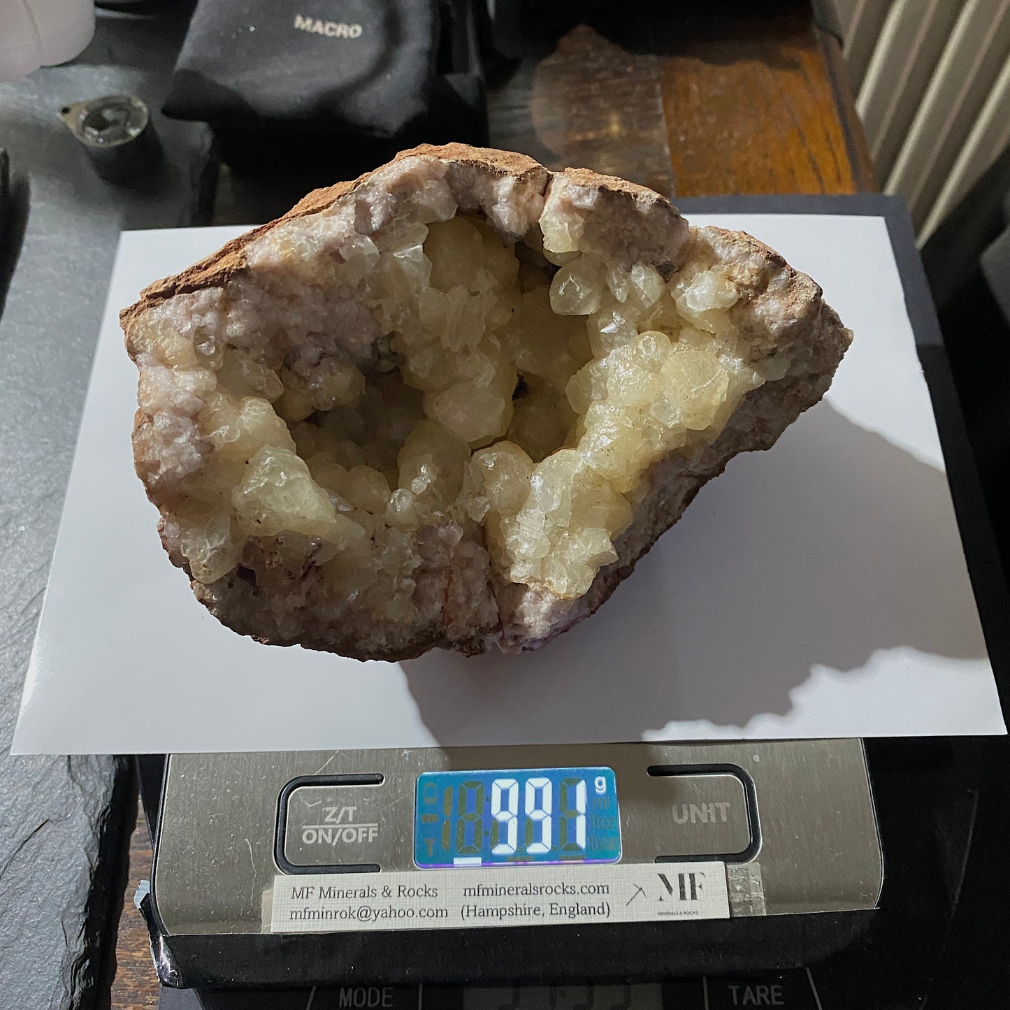 LIMESTONE VUG WITH CALCITE/QUARTZ, DULCOTE, SOMERSET HEAVY 990g MF1491