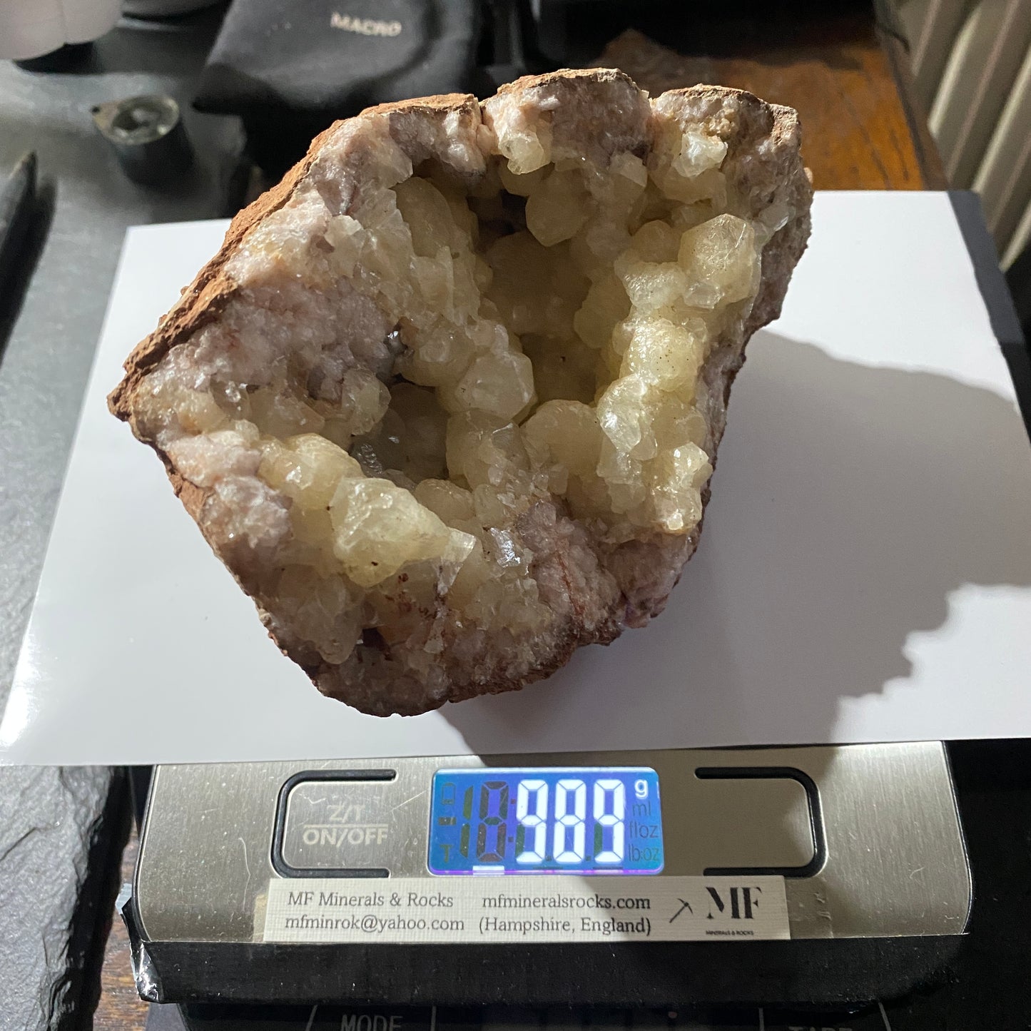 LIMESTONE VUG WITH CALCITE/QUARTZ, DULCOTE, SOMERSET HEAVY 990g MF1491