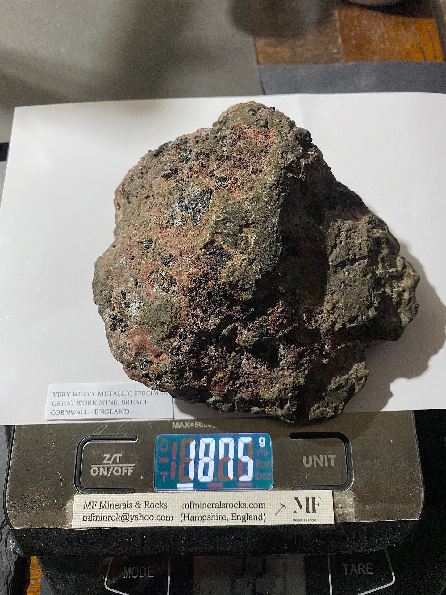 VERY HEAVY/DENSE COPPER MINERALISATION : GREAT WORK MINE, BREACE, CORNWALL 1875g MF5033