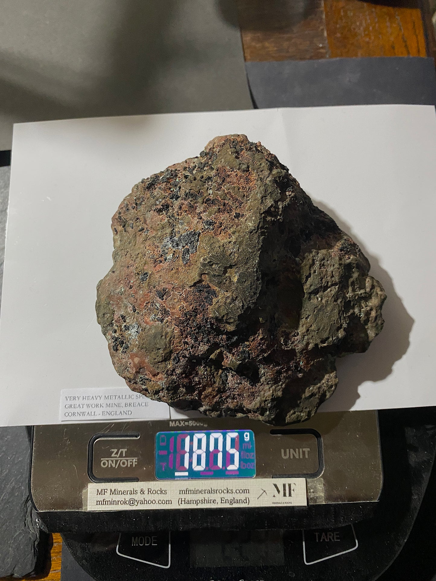VERY HEAVY/DENSE COPPER MINERALISATION : GREAT WORK MINE, BREACE, CORNWALL 1875g MF5033