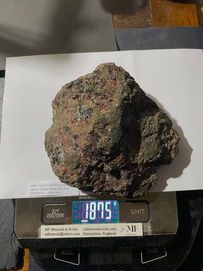 VERY HEAVY/DENSE COPPER MINERALISATION : GREAT WORK MINE, BREACE, CORNWALL 1875g MF5033