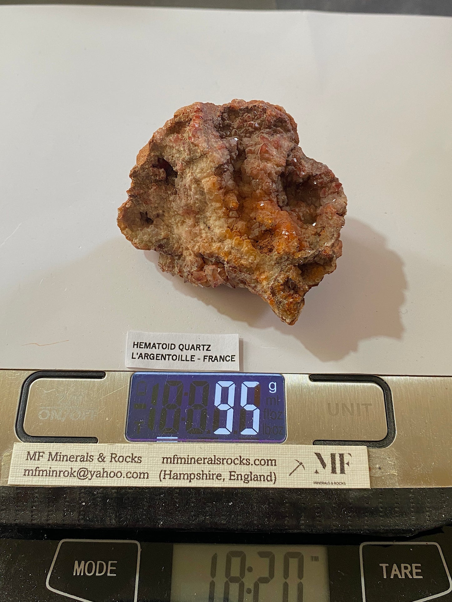 HEMATOID QUARTZ : L'ARGENTOPILLE, SAINT-PRIX, FRANCE. 95g. MF5035