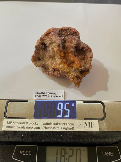 HEMATOID QUARTZ : L'ARGENTOPILLE, SAINT-PRIX, FRANCE. 95g. MF5035
