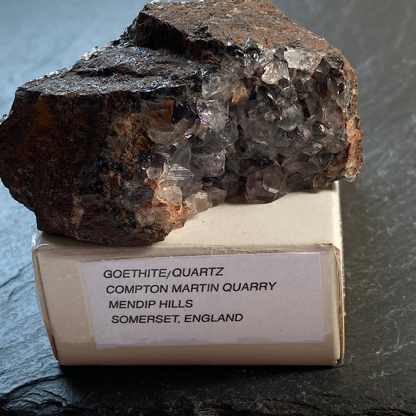 QUARTZ/GOETHITE, COMPTON MARTIN QUARRY, SOMERSET, ENGALND 83g MF1819