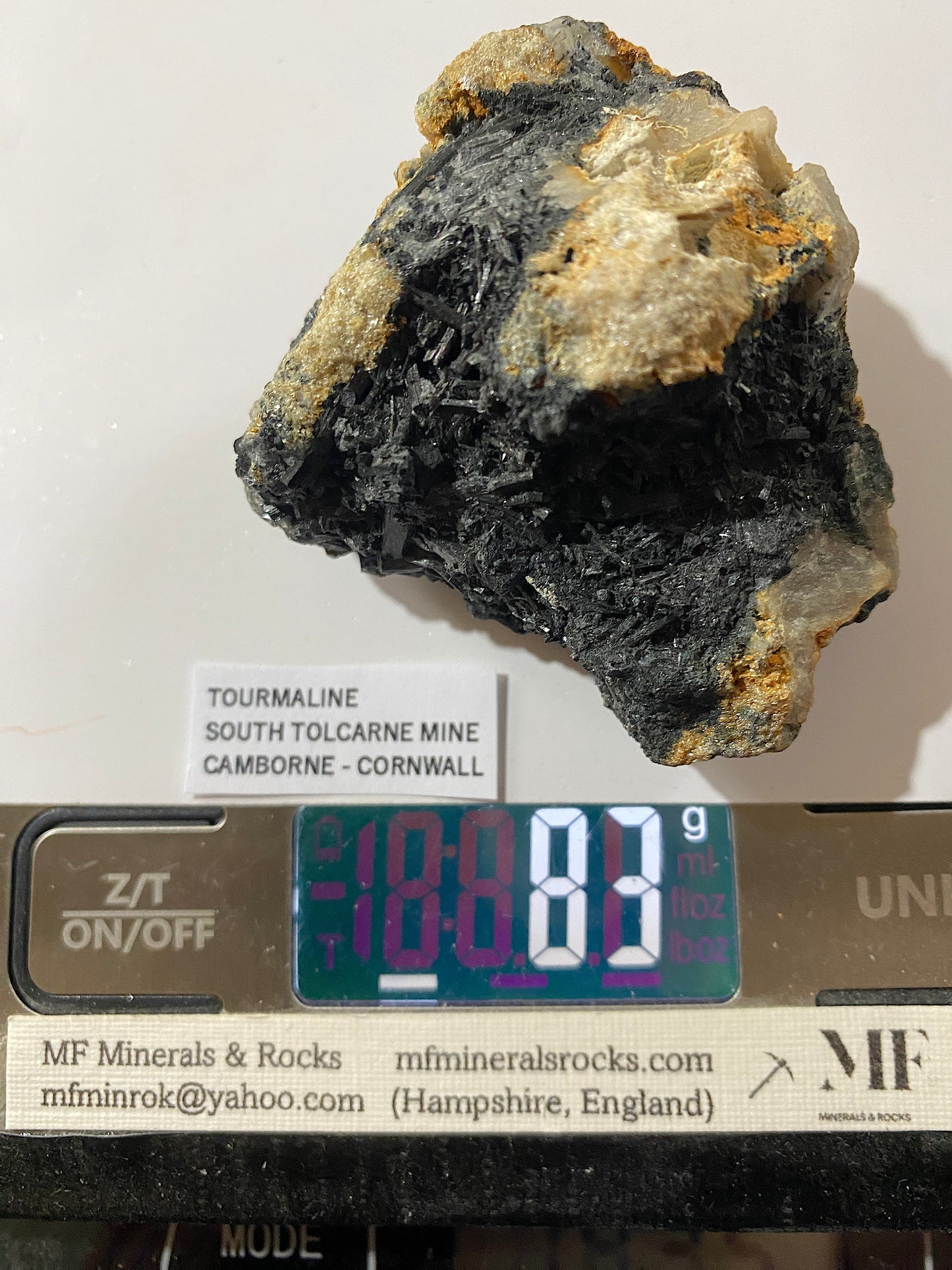 SCHORL TOURMALINE : SOUTH TOLCARNE MINE, BEACON, CORNWALL. 83g MF5036
