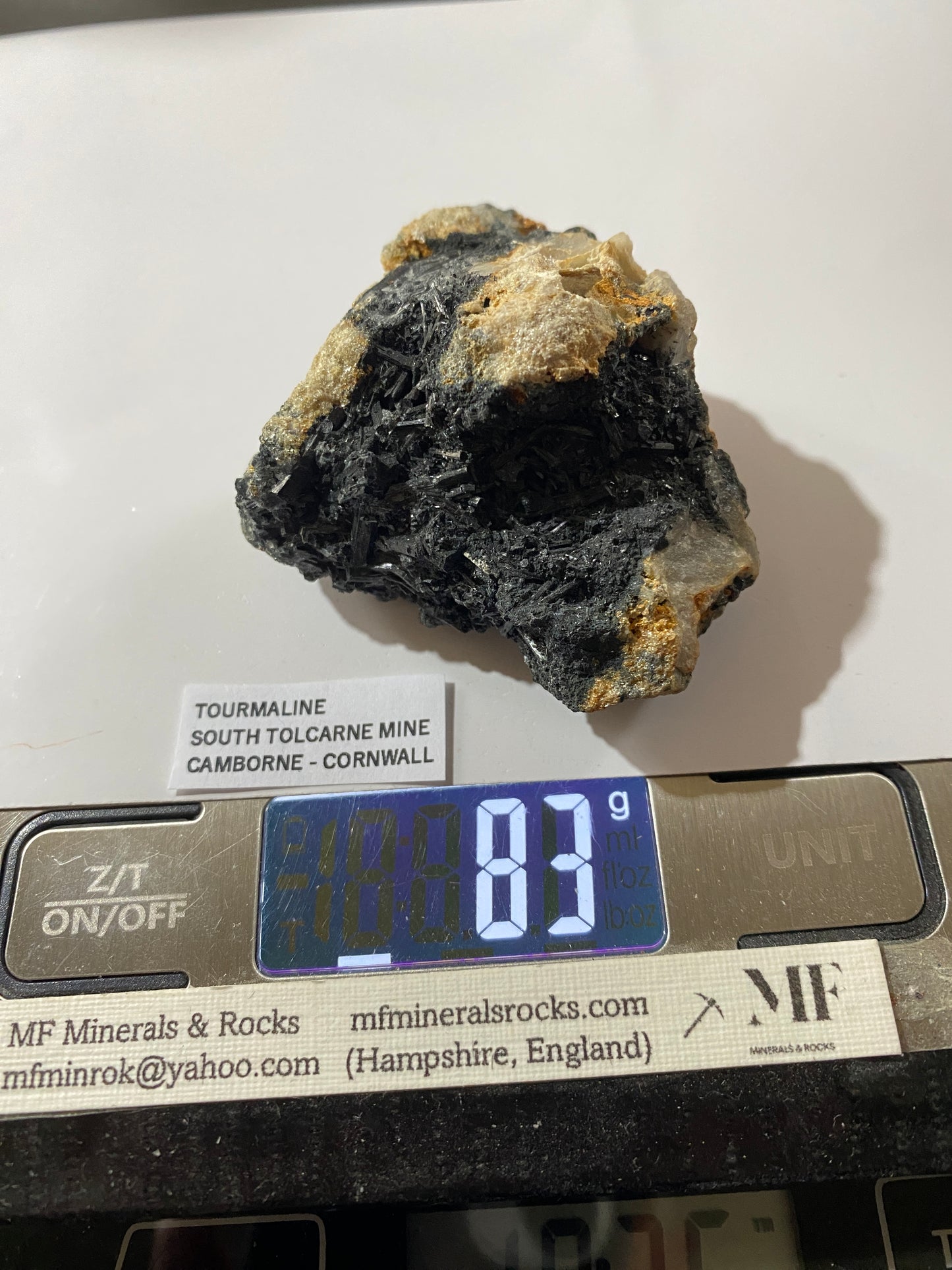 SCHORL TOURMALINE : SOUTH TOLCARNE MINE, BEACON, CORNWALL. 83g MF5036