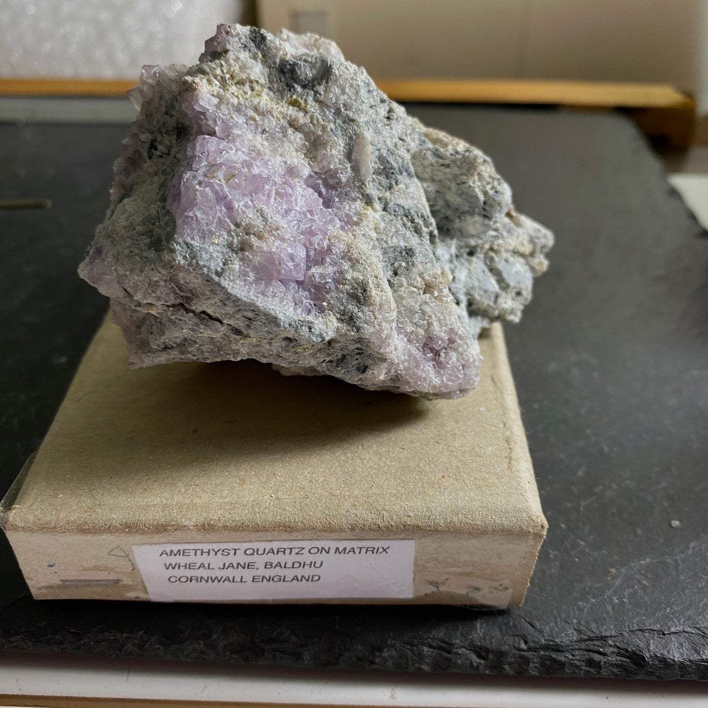 AMETHYST ON MATRIX , WHEAL JANE, BOLDHU, CORNWALL 230g MF1817