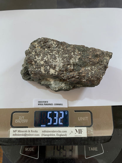 DENSE CASSITERITE ORE SPECIMEN : WHEAL PENDARVES, KILLIVOSE, CORNWALL 532g MF5048