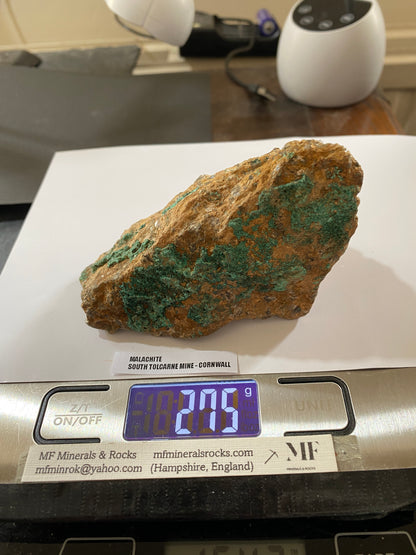 MALACHITE : SOUTH TOLCARNE MINE, CAMBORNE, CORNWALL 275g MF5051