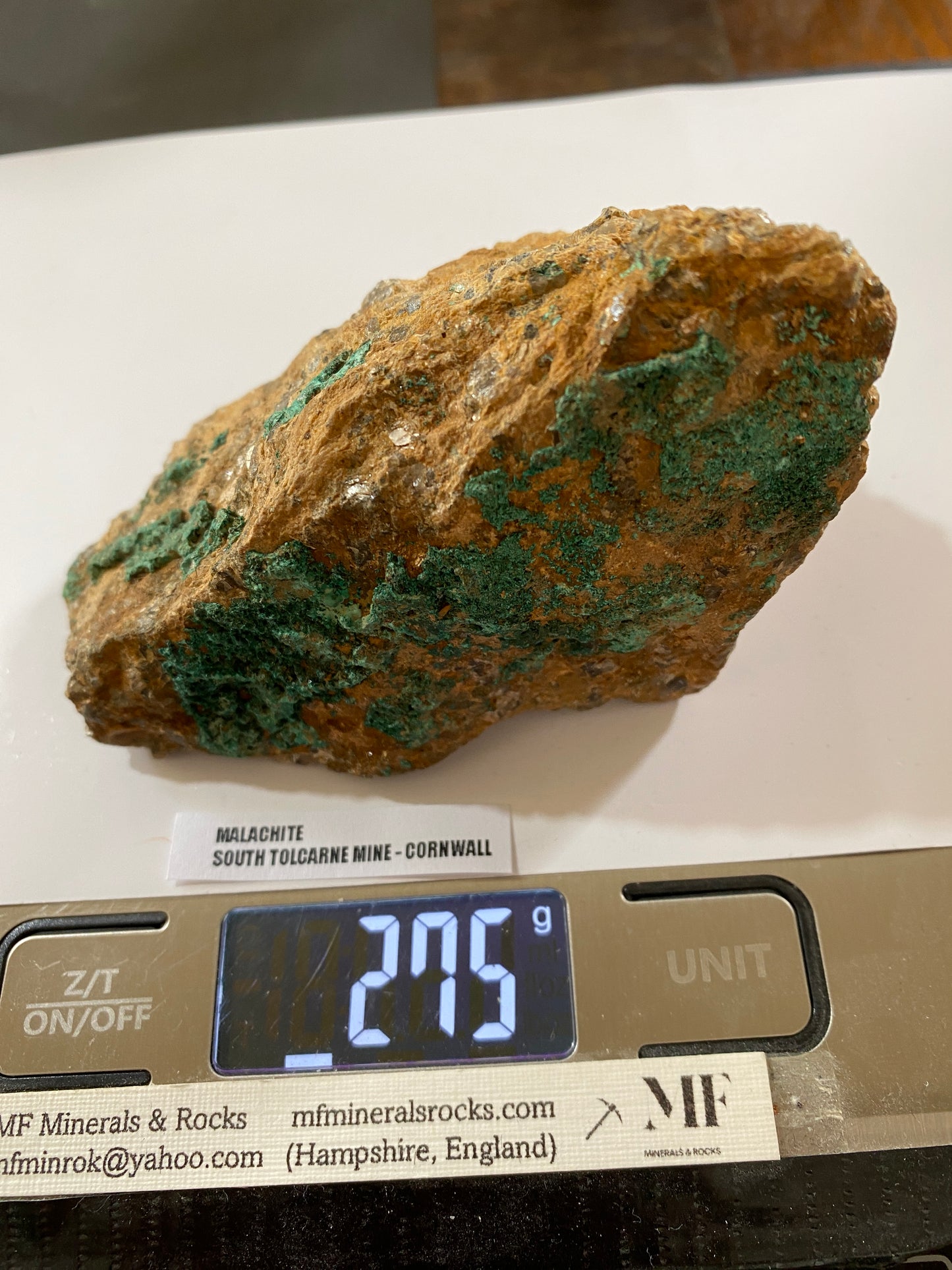 MALACHITE : SOUTH TOLCARNE MINE, CAMBORNE, CORNWALL 275g MF5051