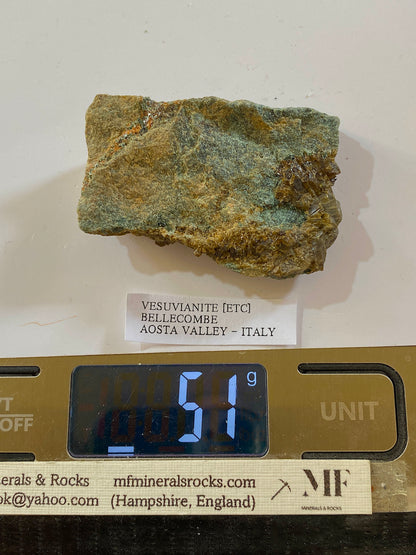 VESUVIANITE [ETC] : BELLECOMBE, AOSTA VALLEY, ITALY. 51g MF5052