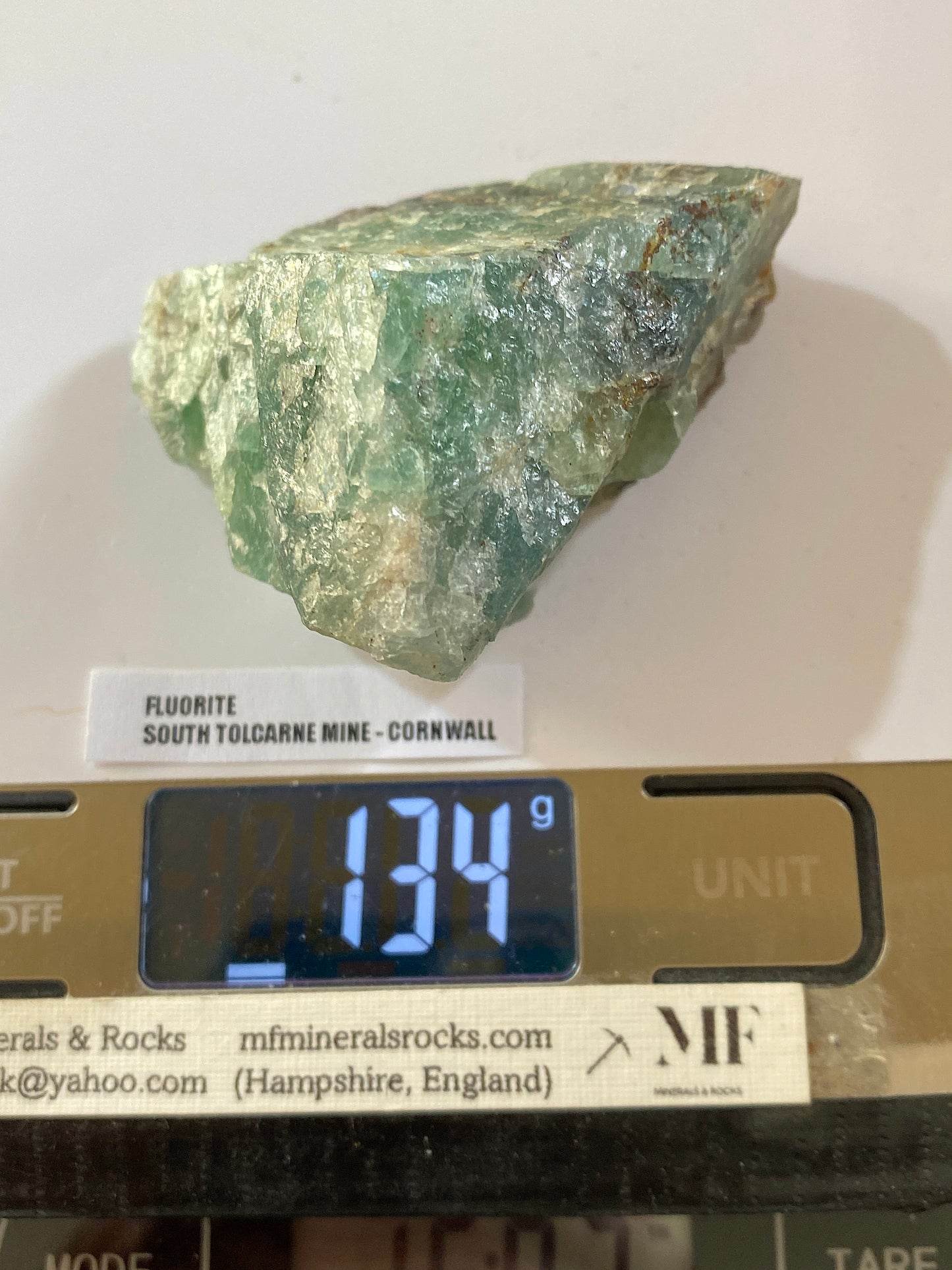 FLUORITE : SOUTH TOLCARNE MINE, CAMBORNE, CORNWALL. 134g. MF5053