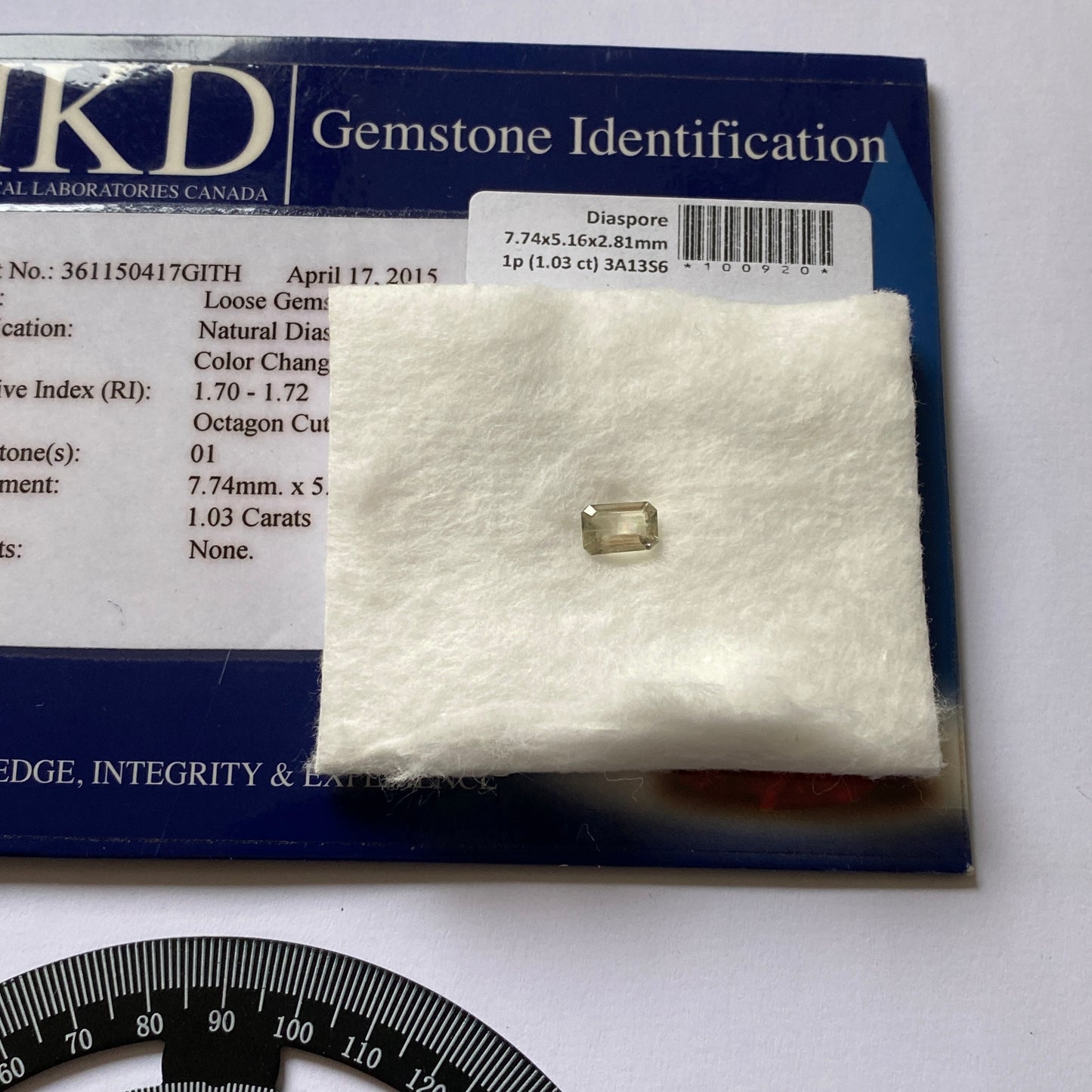 DIASPORE NATURAL GEMSTONE - TURKEY. 1.03Ct. MFG5091