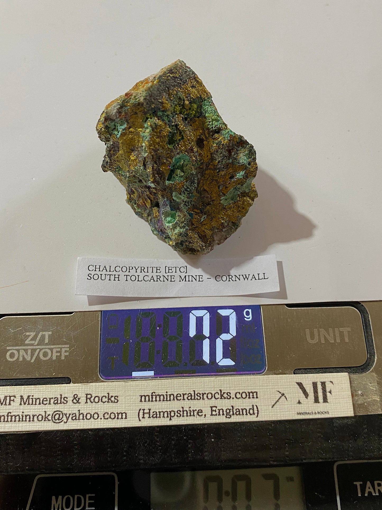 CHALCOPYRITE/BORNITE [ETC] : SOTH TOLCARNE MINE, CAMBORNE, CORNWALL, 72g. MF5057