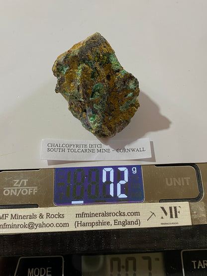CHALCOPYRITE/BORNITE [ETC] : SOTH TOLCARNE MINE, CAMBORNE, CORNWALL, 72g. MF5057