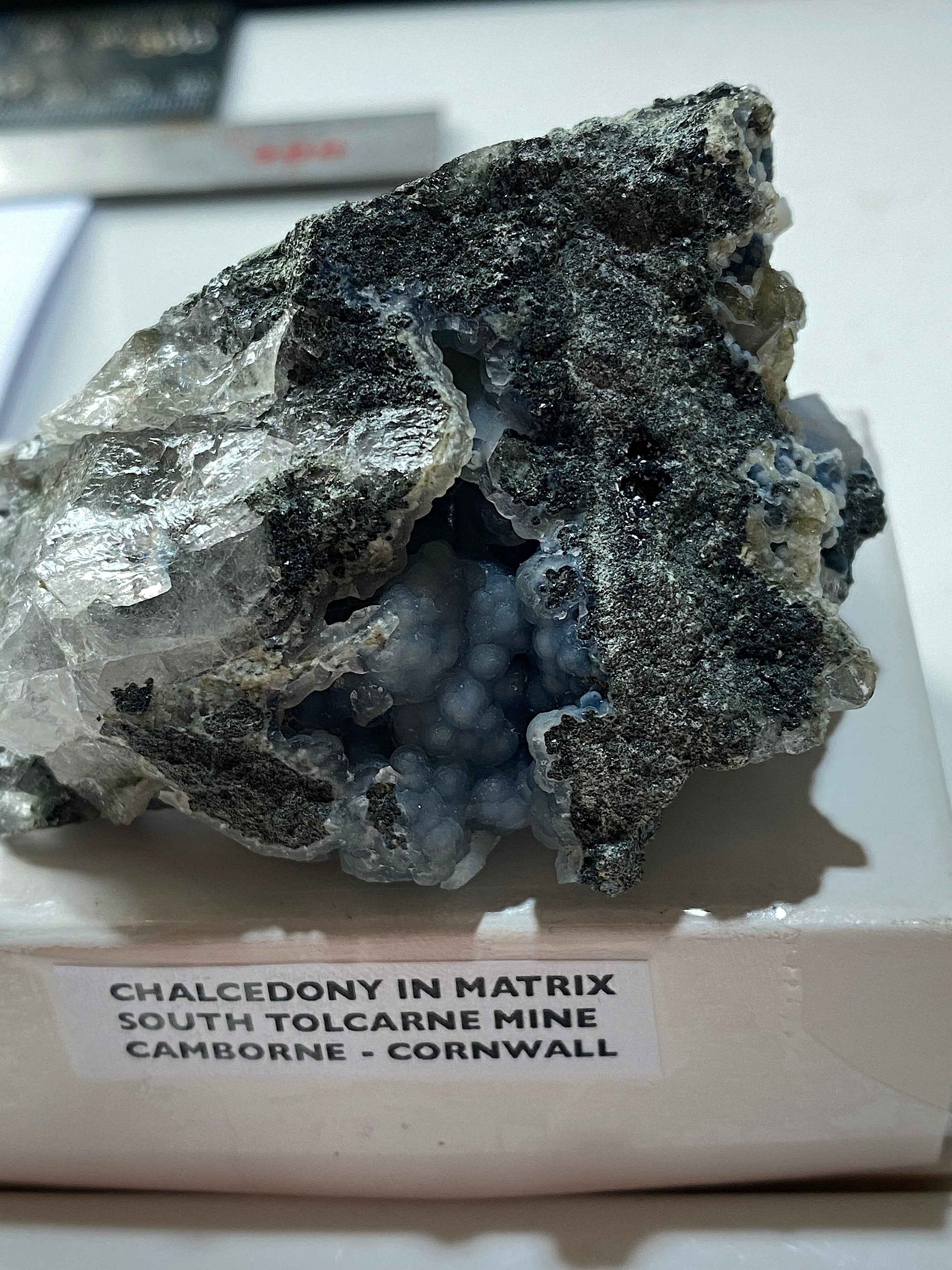 BLUE CHALCEDONY RARE SPECIMEN FROM SOUTH TOLCARNE MINE, BEACON, CORNWALL 121g MF5061
