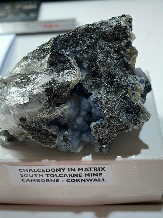 BLUE CHALCEDONY RARE SPECIMEN FROM SOUTH TOLCARNE MINE, BEACON, CORNWALL 121g MF5061