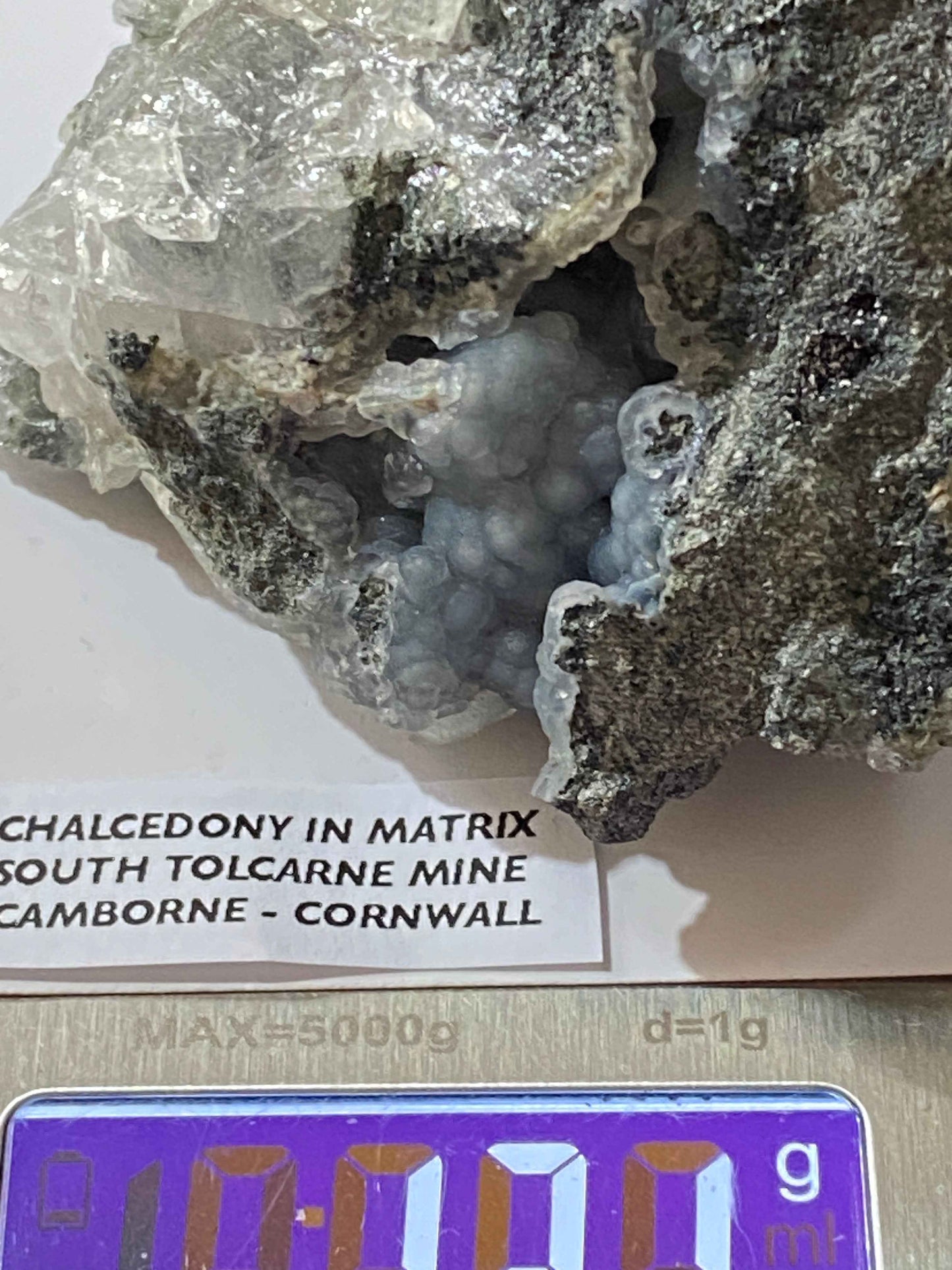 BLUE CHALCEDONY RARE SPECIMEN FROM SOUTH TOLCARNE MINE, BEACON, CORNWALL 121g MF5061