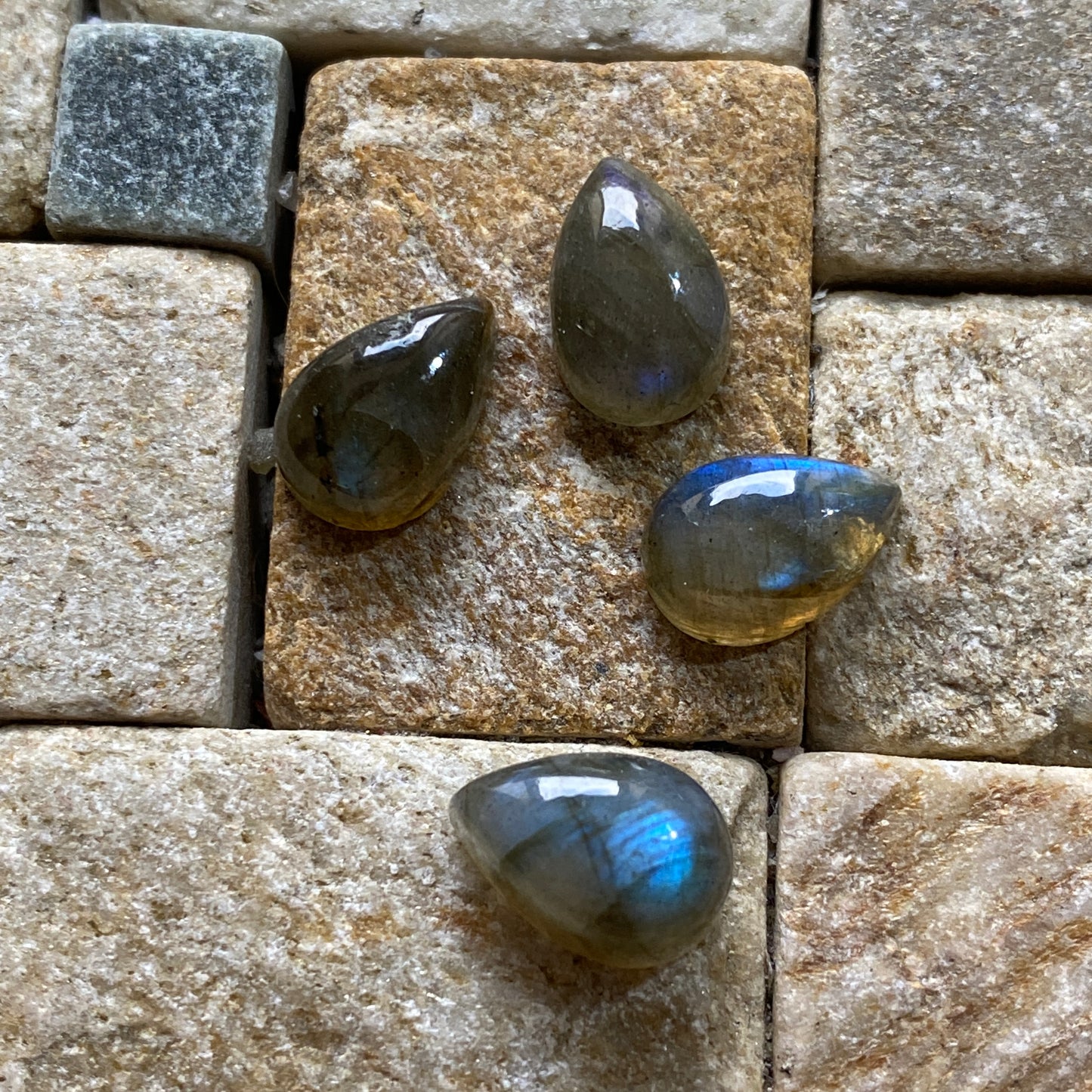 LABRADORITE GEMSTONES x 4 - NAIN COMPLEX, LABRADOR, CANADA  14.40Ct. MFG5097