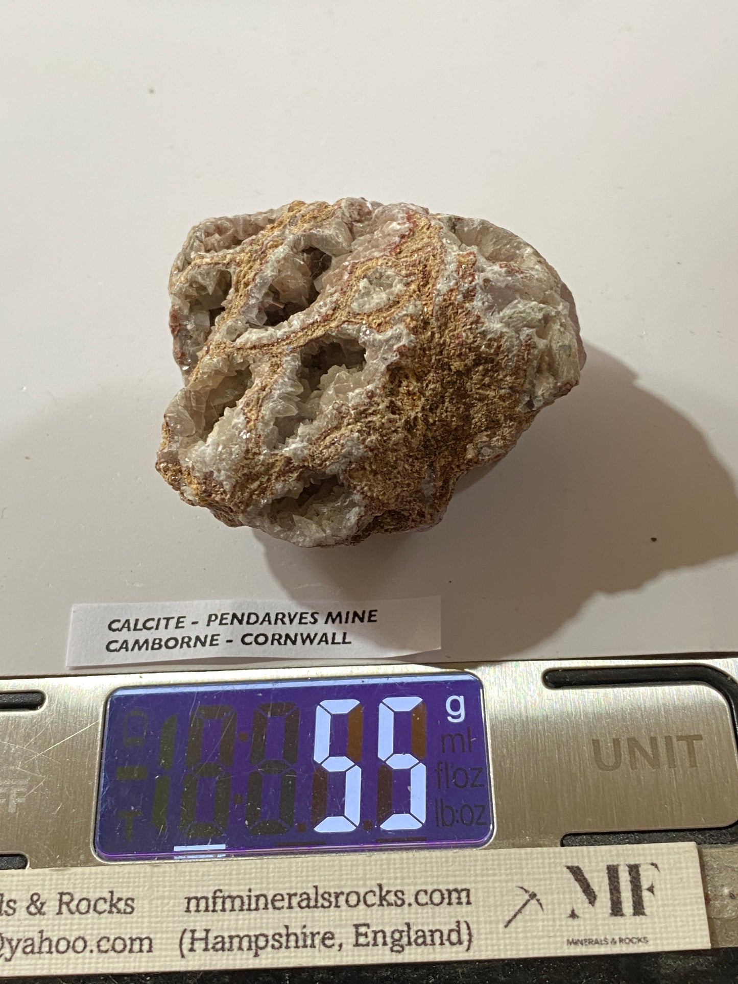 CALCITE : PENDARVES MINE, KILLIVOSE, CAMBORNE, CORNWALL  55g. MF5067
