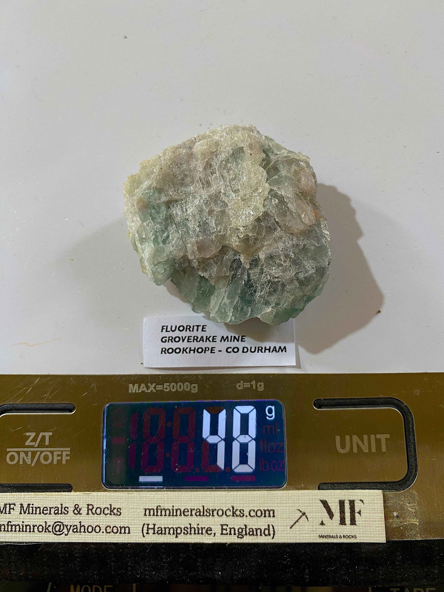 FLUORITE : GROVERAKE MINE, ROOKHOPE, CO DURHAM, ENGLAND. 48g. MF5068