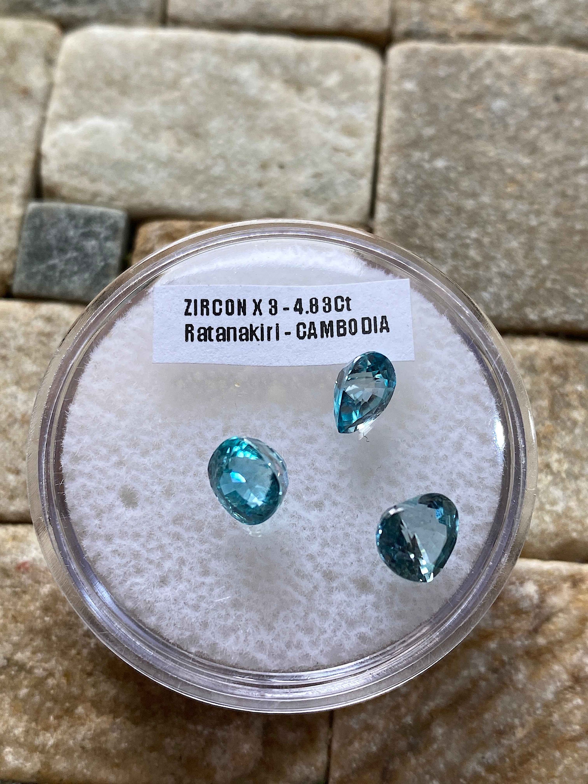 ZIRCON NATURAL GEMSTONES x 3 : RATANAKIRI, CAMBODIA  4.83Ct  MFG 4966
