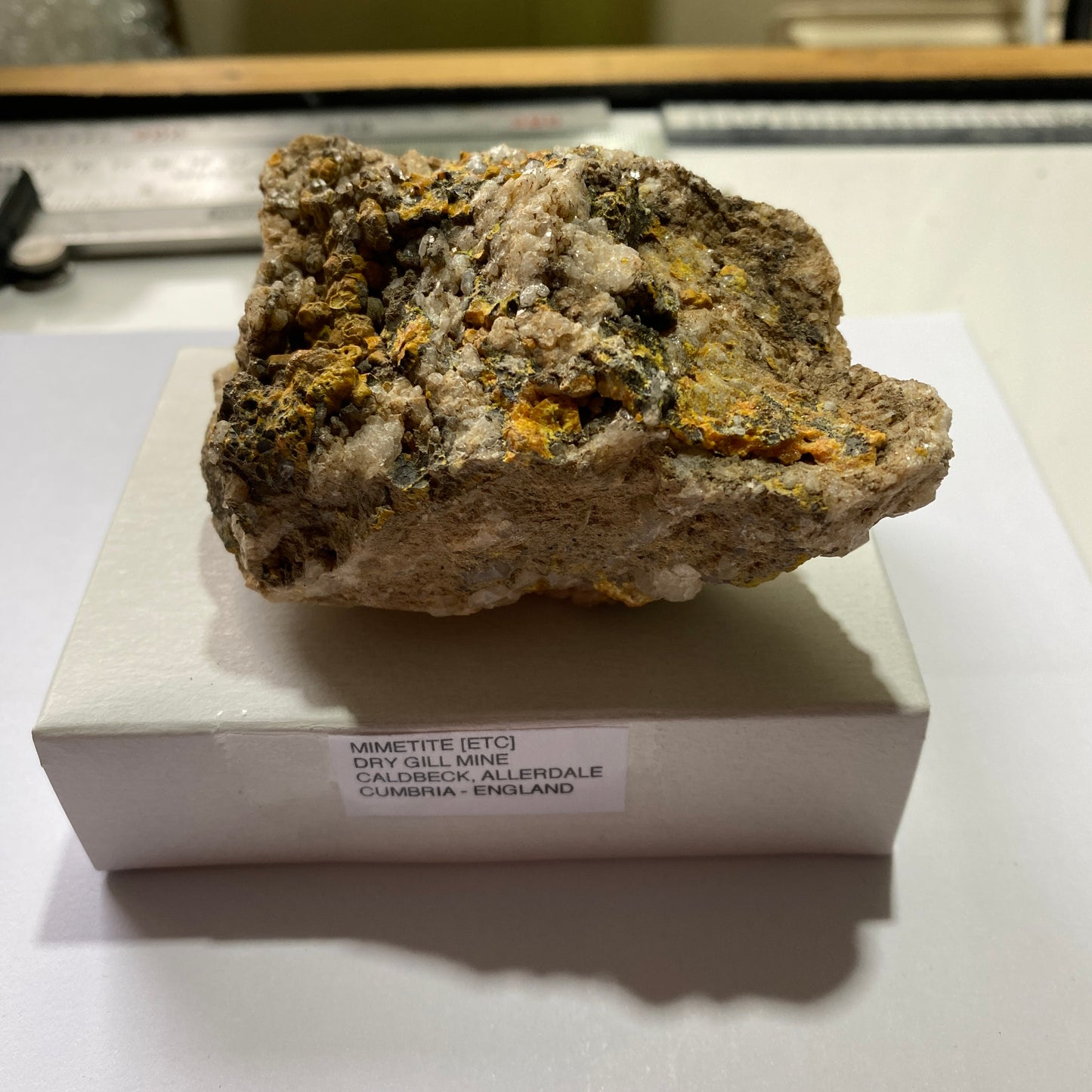 MIMETITE (ETC) - DRY GILL MINE, CALDBECK, ALLERDALE, CUMBRIA, ENGLAND