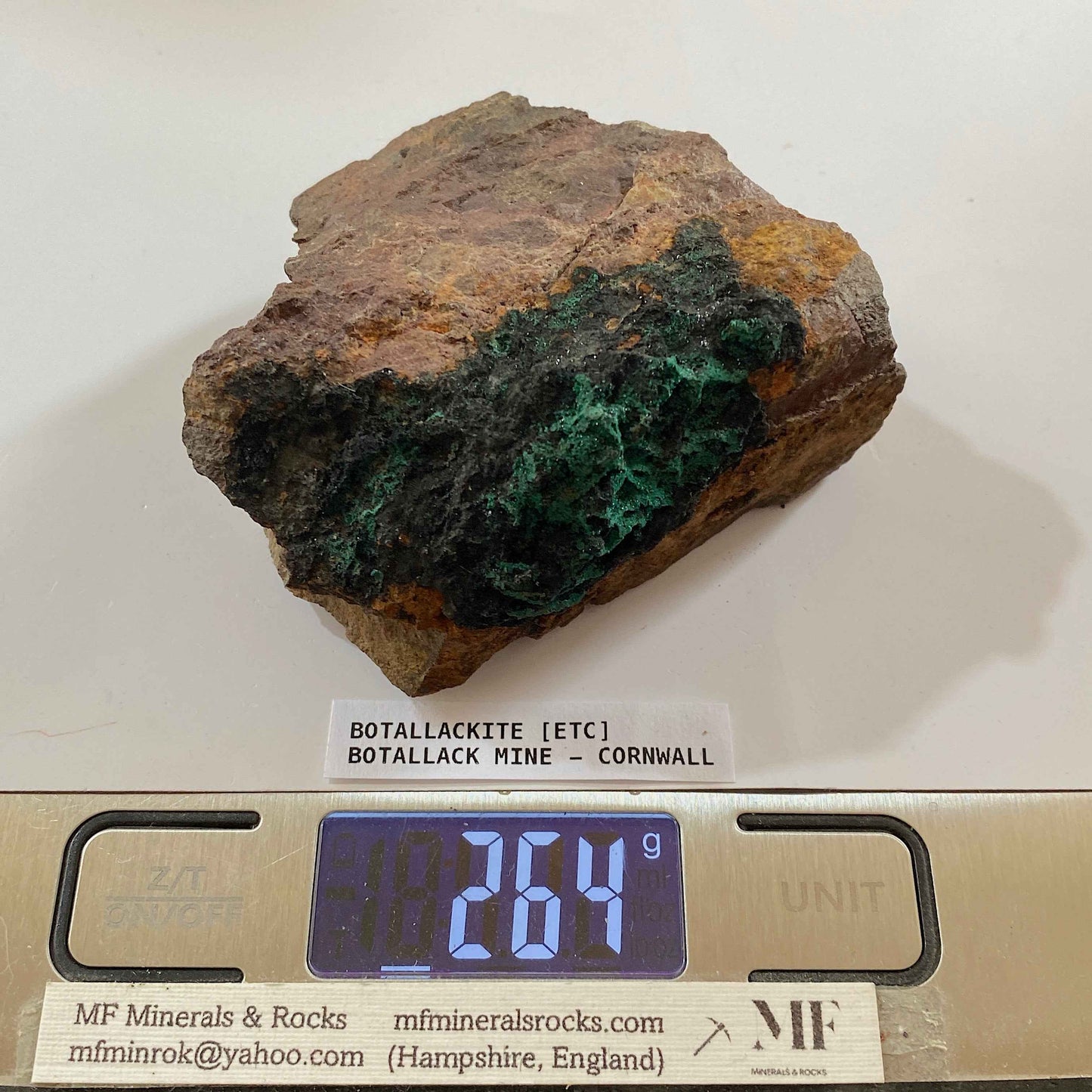 BOTALLACKITE : BOTALLACK MINE, ST JUST, CORNWALL, ENGLAND  264g MF5072