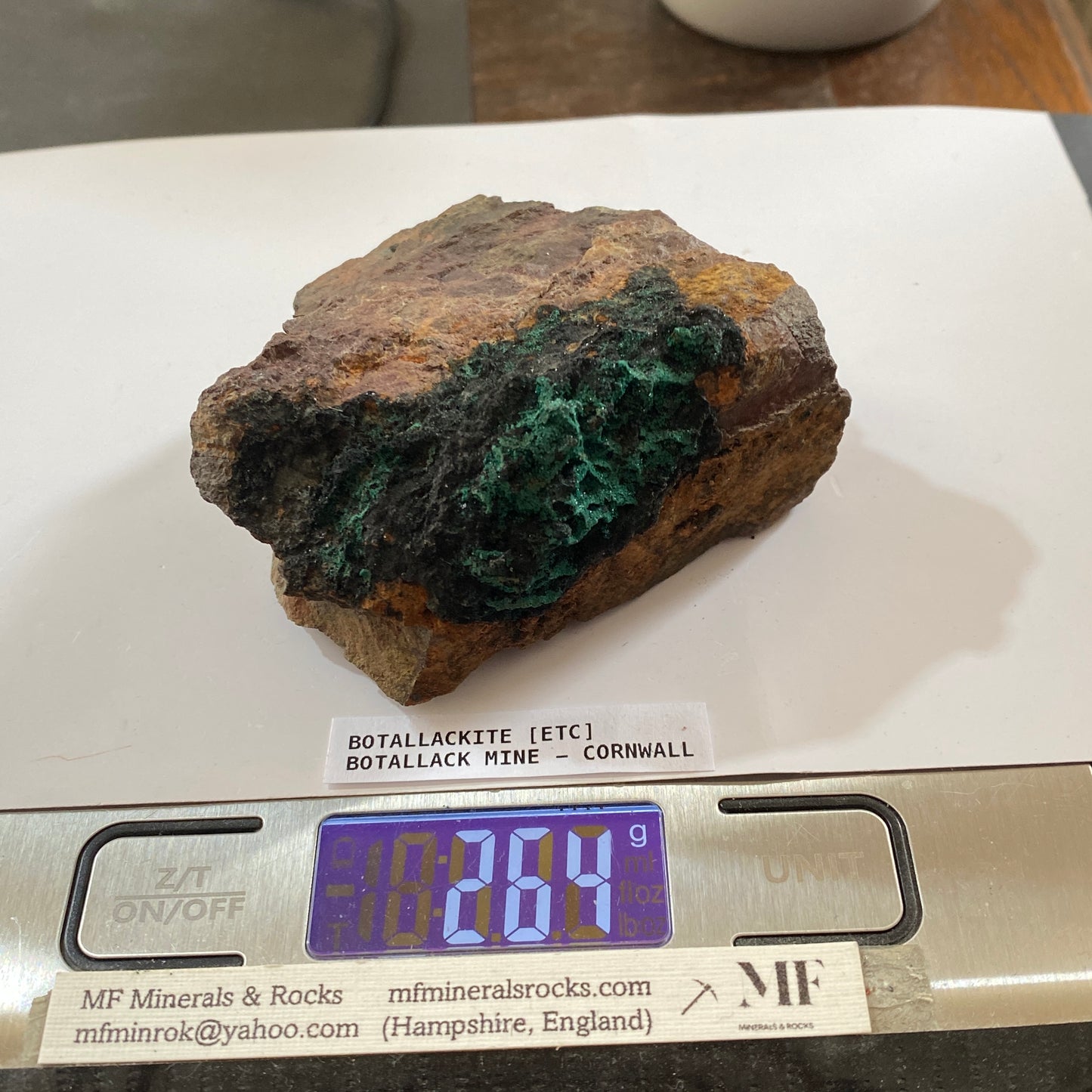 BOTALLACKITE : BOTALLACK MINE, ST JUST, CORNWALL, ENGLAND  264g MF5072