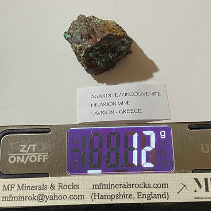 AGARDITE/ZINCOLIVENITE : HILARION MINE, LAVRION, GREECE. 12g. MF5075