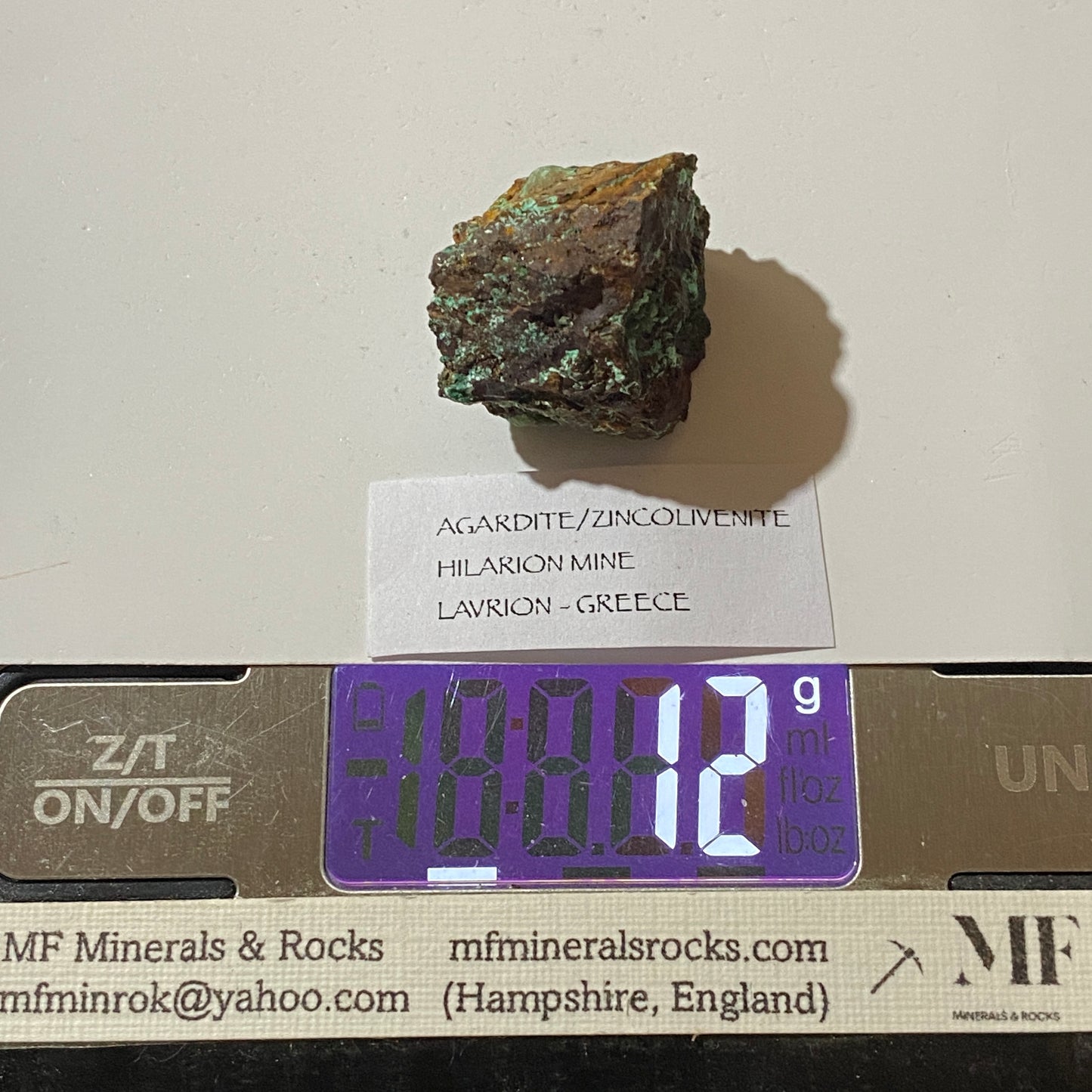 AGARDITE/ZINCOLIVENITE : HILARION MINE, LAVRION, GREECE. 12g. MF5075