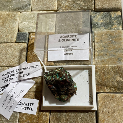 AGARDITE/ZINCOLIVENITE : HILARION MINE, LAVRION, GREECE. 12g. MF5075