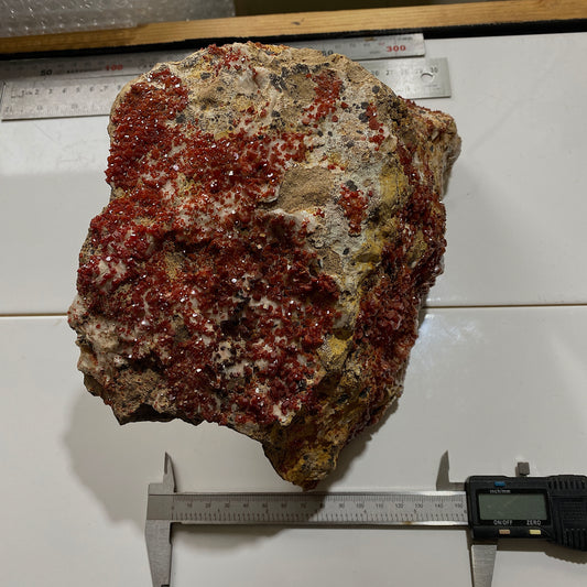 VANADINITE ON CALCITE - MIBLADEN MINING DISTRICT, MOROCCO MASSIVE 5.4kg MF4152