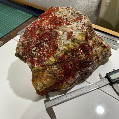 VANADINITE ON CALCITE - MIBLADEN MINING DISTRICT, MOROCCO MASSIVE 5.4kg MF4152