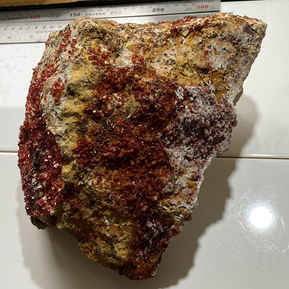 VANADINITE ON CALCITE - MIBLADEN MINING DISTRICT, MOROCCO MASSIVE 5.4kg MF4152