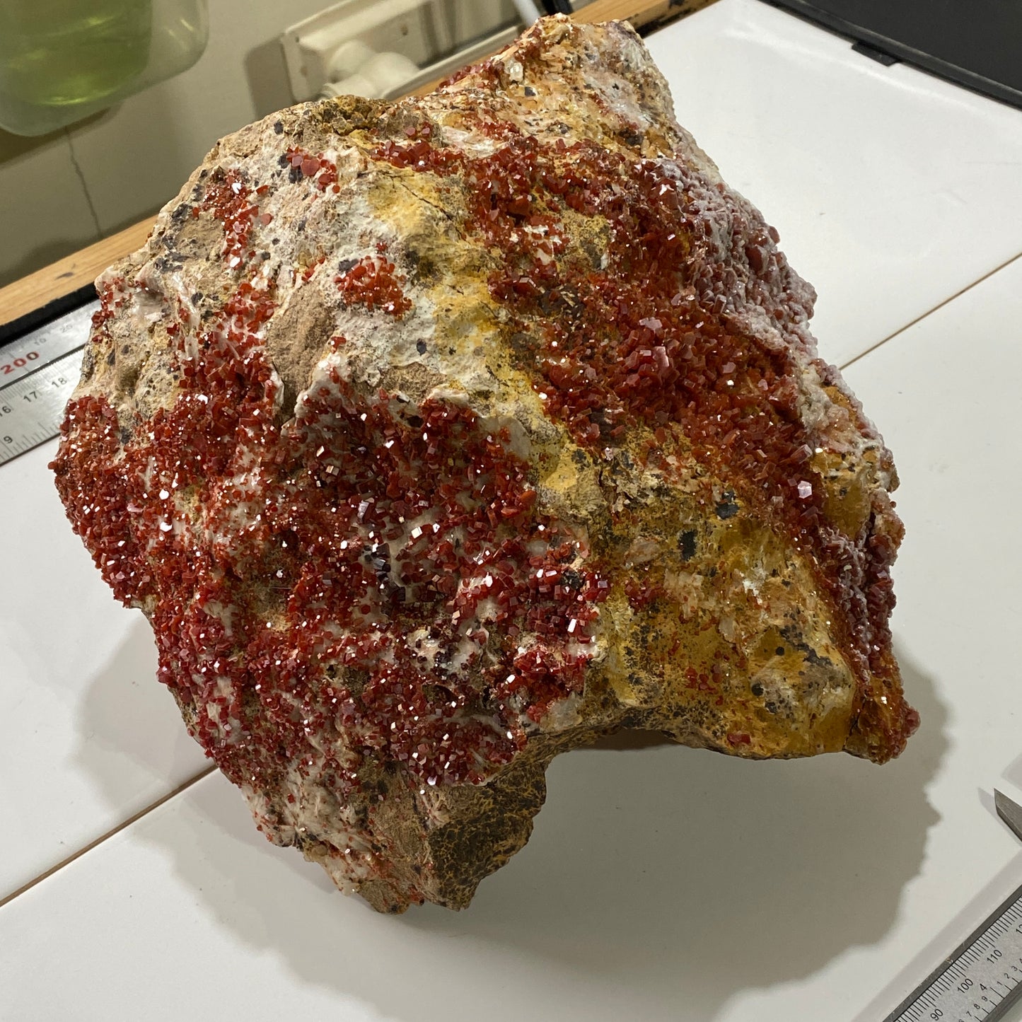 VANADINITE ON CALCITE - MIBLADEN MINING DISTRICT, MOROCCO MASSIVE 5.4kg MF4152