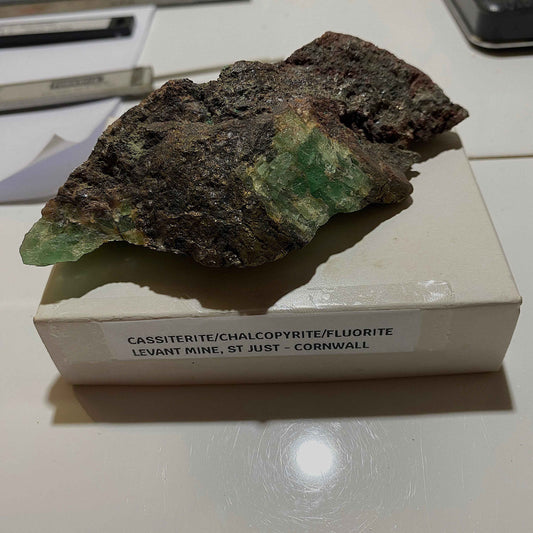 CASSITERITE/CHALCOPYRITE/FLUORITE : LEVANT MINE, ST JUST, CORNWALL. 164g MF5080