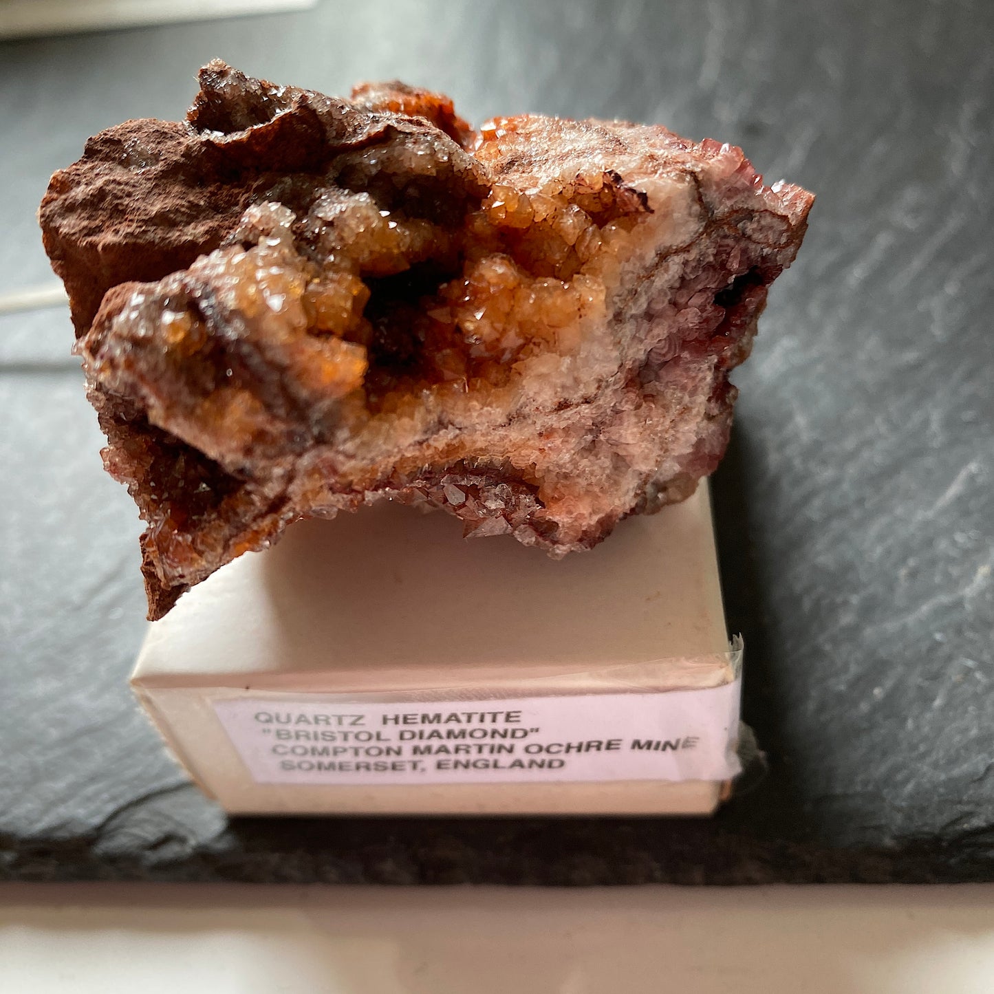 QUARTZ/HEMATITE " BRISTOL DIAMOND", COMPTON MARTIN OCHRE MINE, SOMERSET 876g MF1908