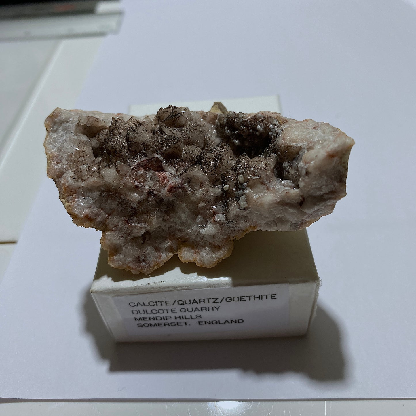 CALCITE/QUARTZ/GOETHITE ETC FROM DULCOTE QUARRY, ENGLAND 72g MF1427