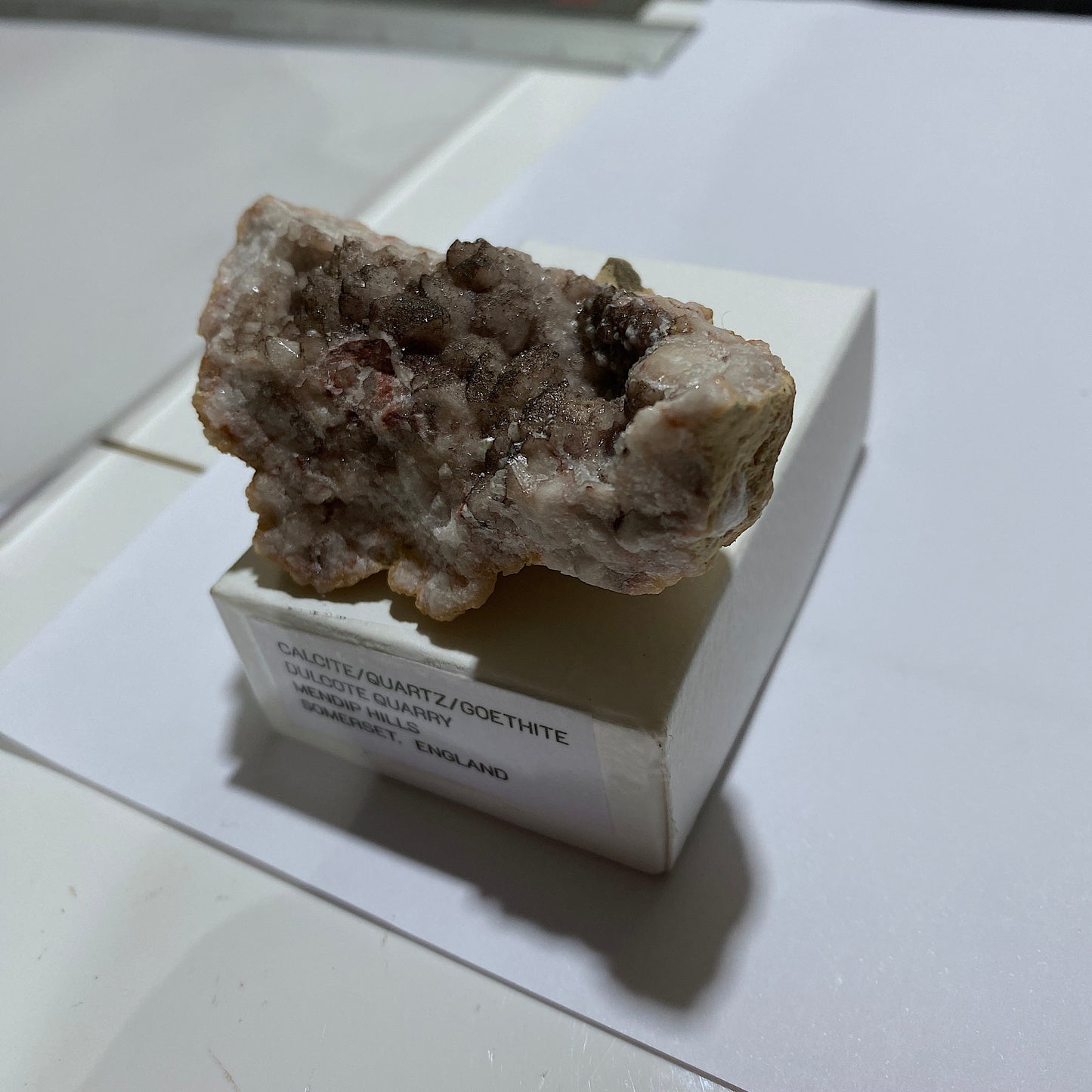 CALCITE/QUARTZ/GOETHITE ETC FROM DULCOTE QUARRY, ENGLAND 72g MF1427