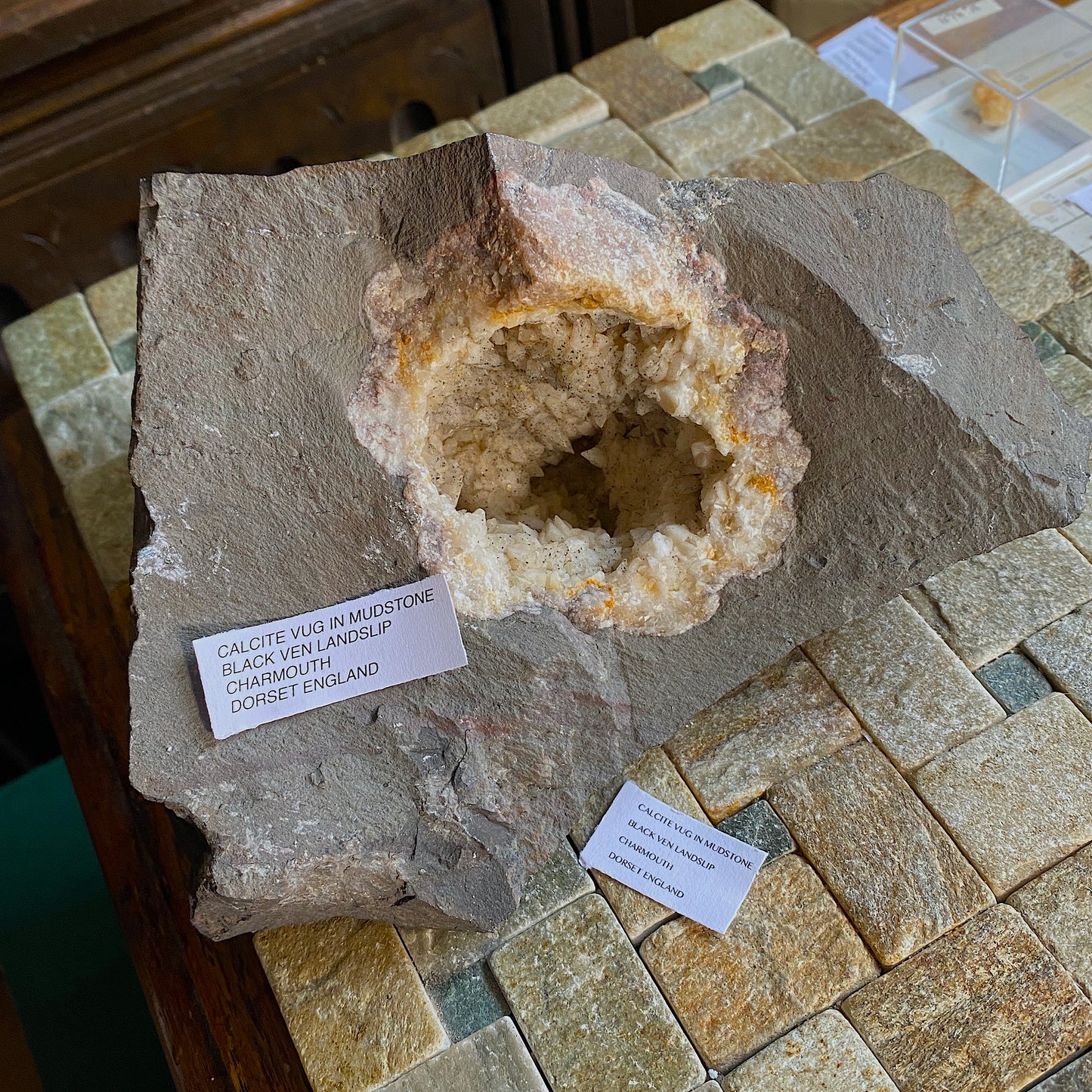 CALCITE VUG IN MUDSTONE , BLACK VEN, DORSET CLIFFS HEAVY 1469g MF1920