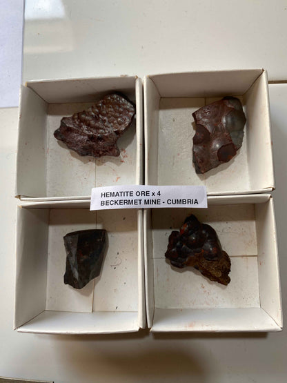 HEMATITE IRON ORE x 4 SPECIMENS : BECKERMET MINE, EGREMONT, CUMBRIA  94g [total]  MF5105