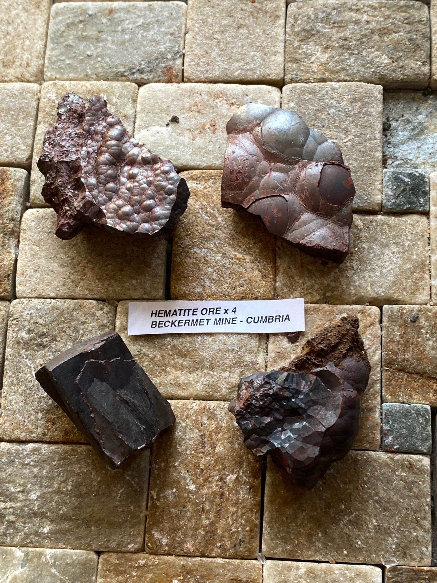 HEMATITE IRON ORE x 4 SPECIMENS : BECKERMET MINE, EGREMONT, CUMBRIA  94g [total]  MF5105
