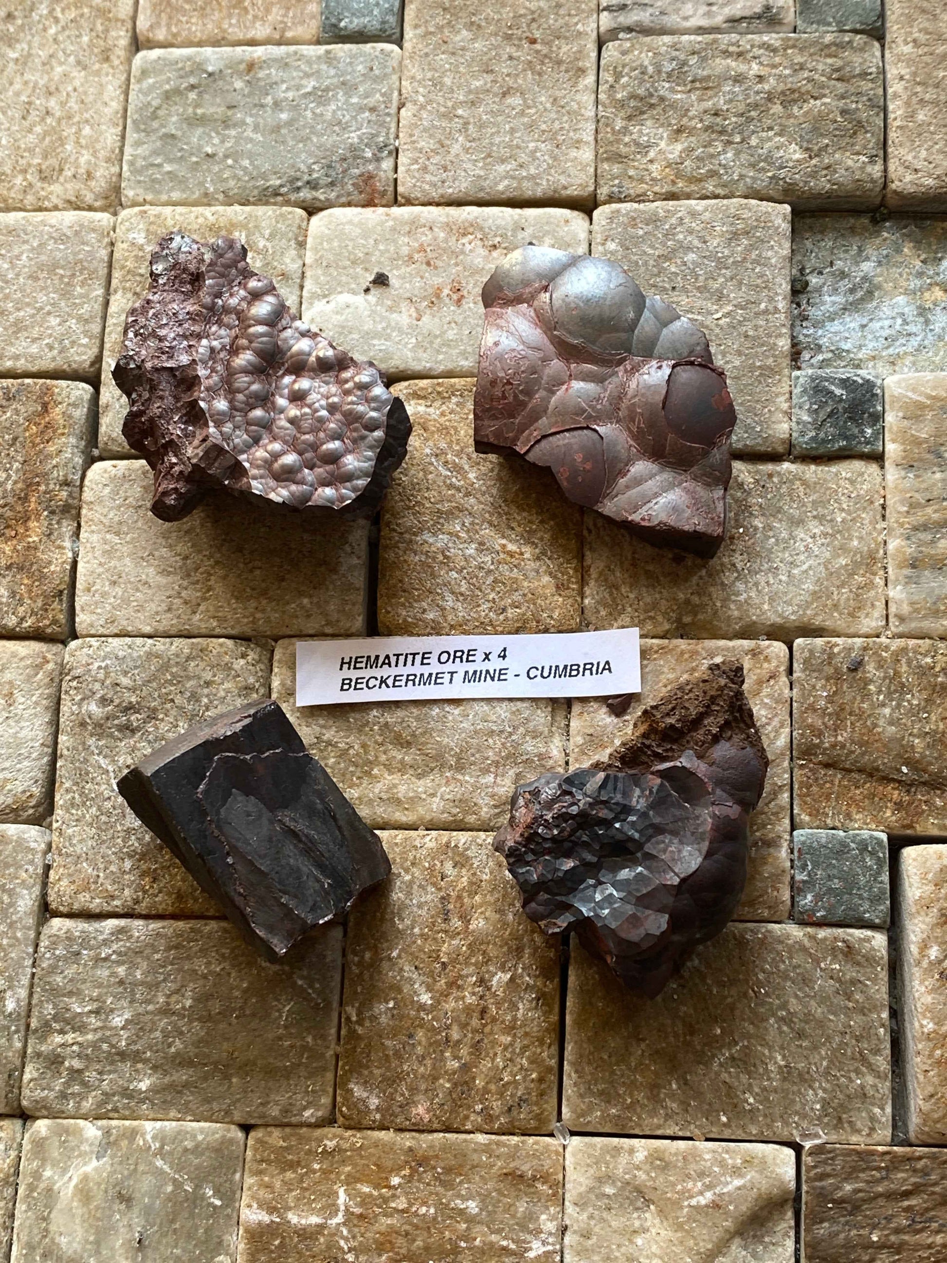 HEMATITE IRON ORE x 4 SPECIMENS : BECKERMET MINE, EGREMONT, CUMBRIA  94g [total]  MF5105
