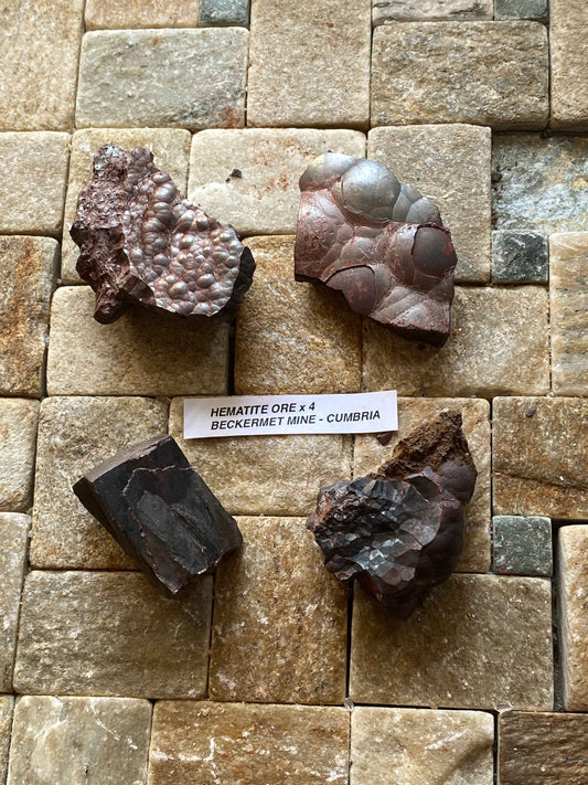 HEMATITE IRON ORE x 4 SPECIMENS : BECKERMET MINE, EGREMONT, CUMBRIA  94g [total]  MF5105