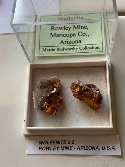 WULFENITE x 2 : ROWLEY MINE, ARIZONA, U.S.A.  3g [total]. MF5107