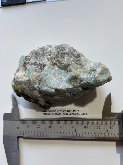 AMAZONITE WITH FRANKLINITE : FRANKLIN MINE, SUSSEX COUNTY, NEW JERSEY, U.S.A. 128g. MF5109