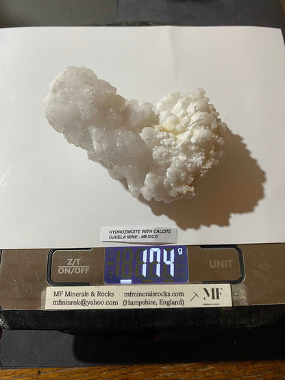 HYDROZINCITE/CALCITE ETC : OJUELA MINE, MAPIMI, DURANGO, MEXICO  174g. MF5114